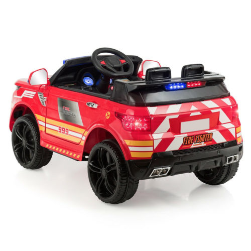 666-Kids Police Ride On Car 12V with Sound and Lights Bluetooth-Red - Image 2