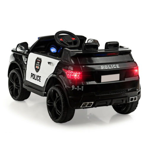 666-Kids Police Ride On Car 12V with Sound and Lights Bluetooth-Black - Image 2